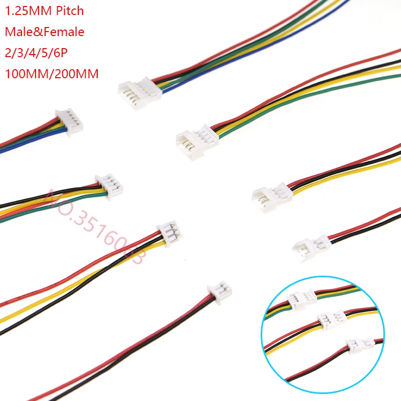 20 sæt 100mm mini micro jst 1.25 2/3/4/5/6 pin hanstik til hunstik med ledning 1.25mm 2 pin /3 pin /4 pin /5 pin kabel 2p/3p/4p/5p