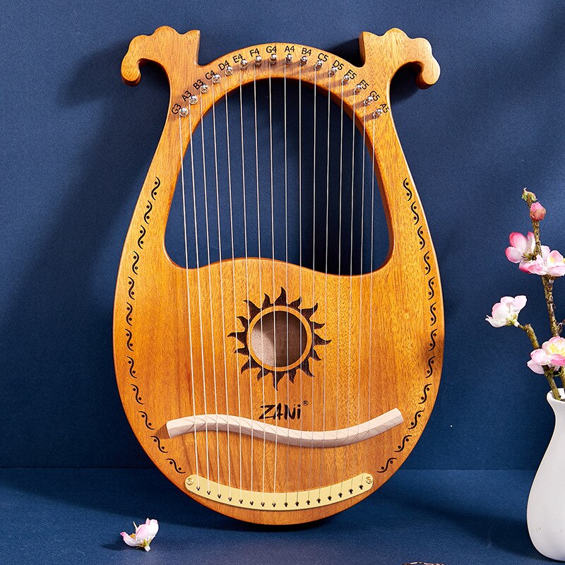 Solid Wooden Entertainment Wooden Lyre Harp Sun God Pattern With Tuning Tool Wrench Cleaning Cloth Metal Strings: 16 strings type c