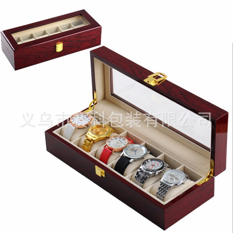Houten Doos 6 Slots Horloge Horloges Luxe Sieraden Display Opslag Georganiseerd Caixa Para Relogio