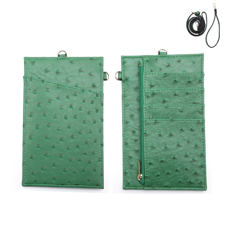 Mode Ins Business Credit Slanke Vrouwen Mannen Kaarthouder Telefoon Purse Holder Pouch Met Rits En Side Autosleutel Haak: 0901O-Green