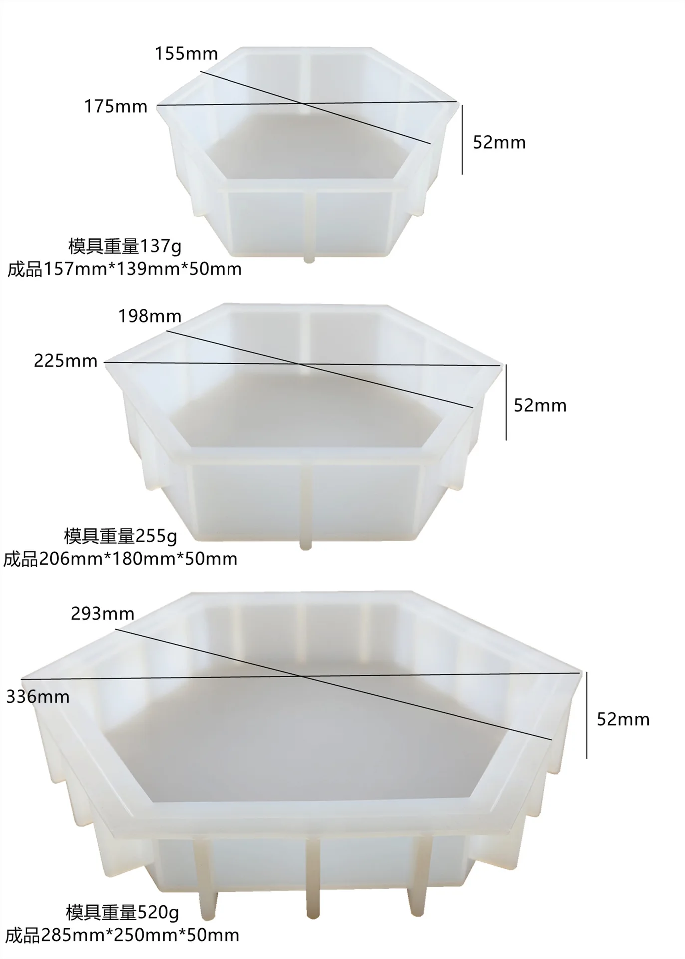 DIY Book Pillow Crystal Epoxy Resin Mold Various Sizes Large Geometry Hexagon Mirror Silicone Mould