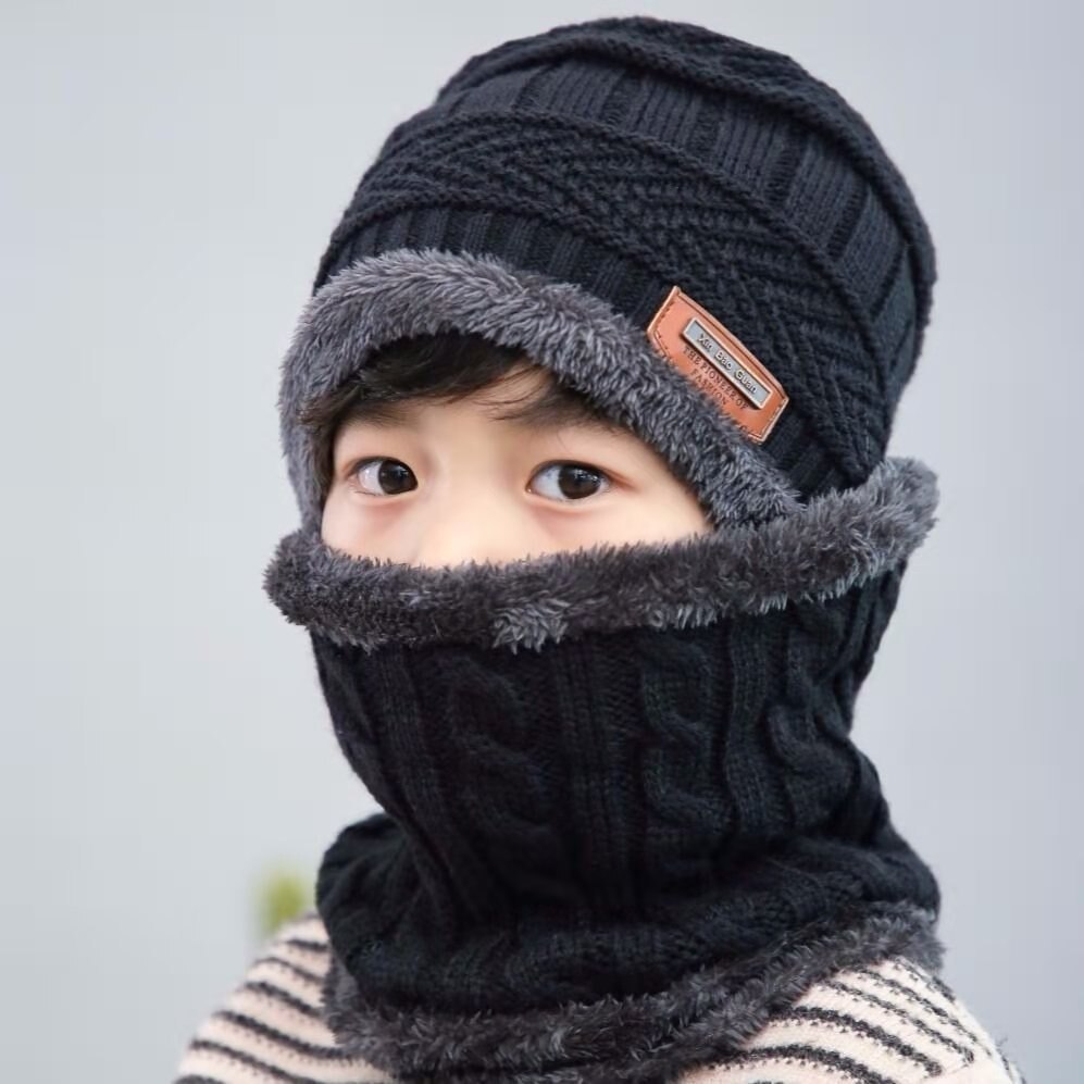 Kid Beanies Cap Scarf Set Kid Plush Ball Baby Girls Scarf Set Winter Warm Caps For Boys Girls 2-6 years old: H