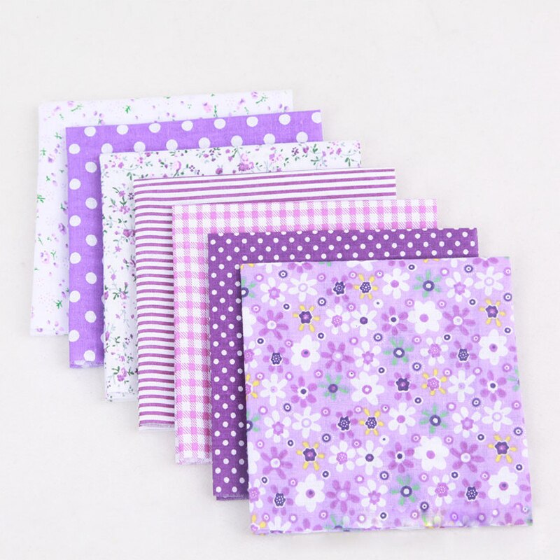 Tela de retales con estampado Floral, tejido liso de algodón, pequeño, hecho a mano, 25x25CM, , 7 unidades: Purple