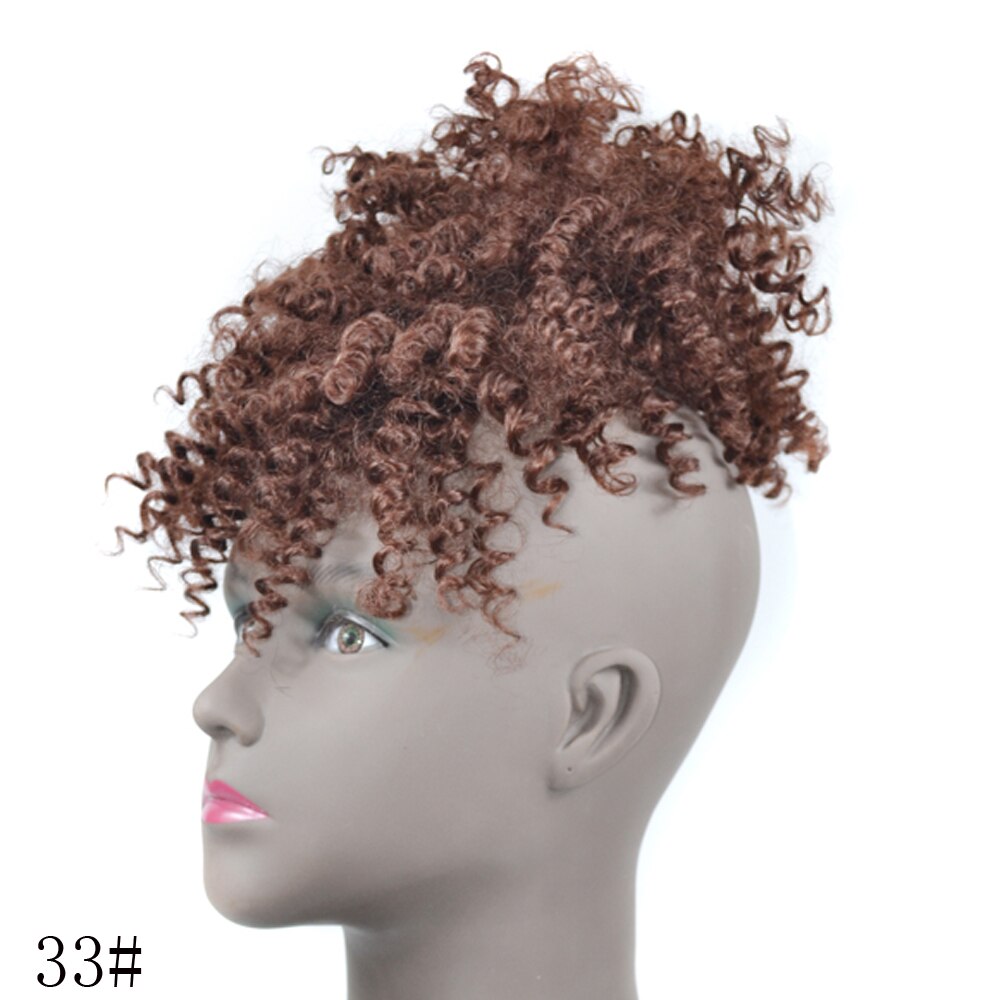 Jeedou afrikansk hår knold chignon med pandehår sort ombre farve hårtilbehør krøllet hår syntetisk damehår hestehale: #33