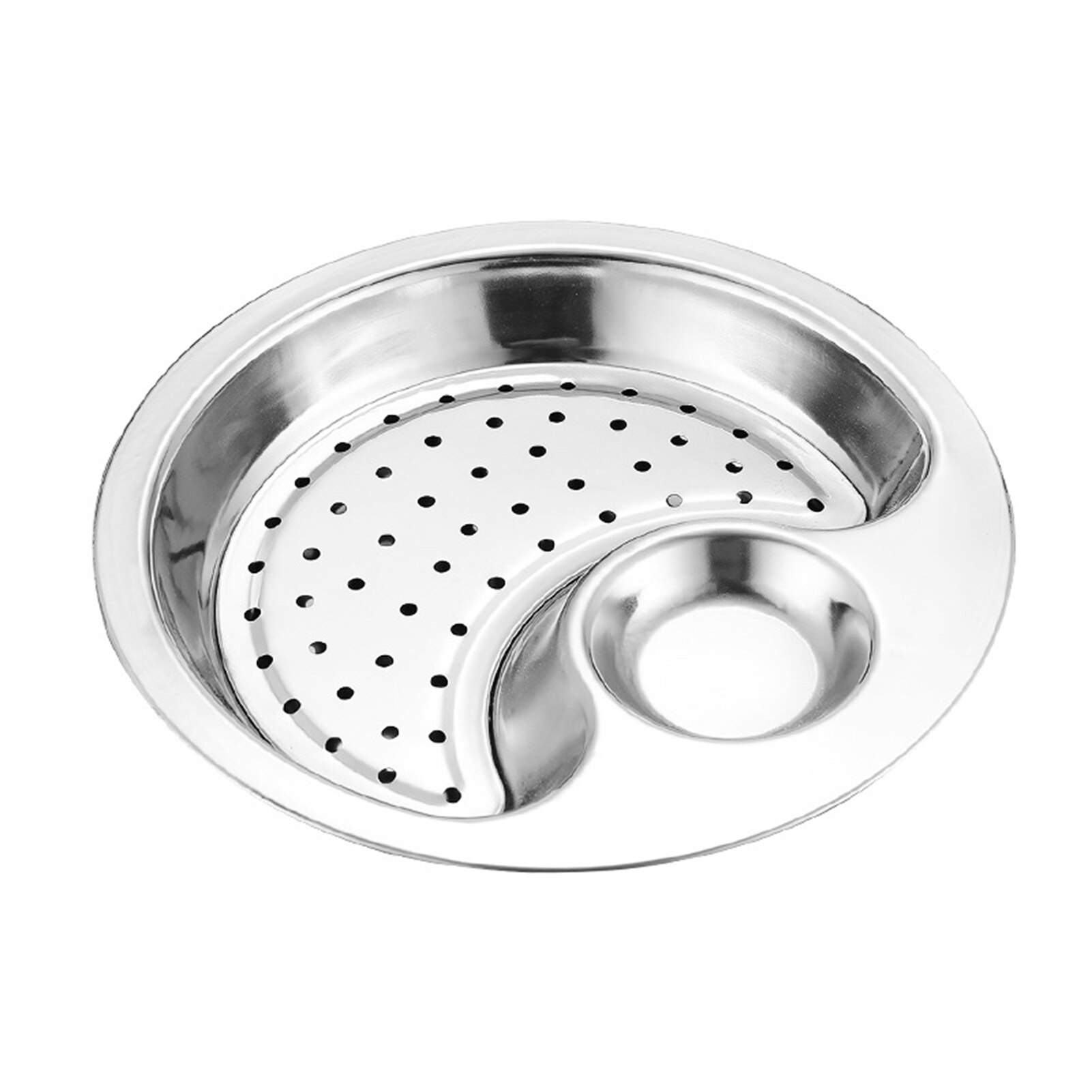 Rvs Dubbele Laag Knoedel Plaat Met Saus Lade Ronde Dishs Met Afneembare Afvoer Houder Keuken Supply 28Cm JS22