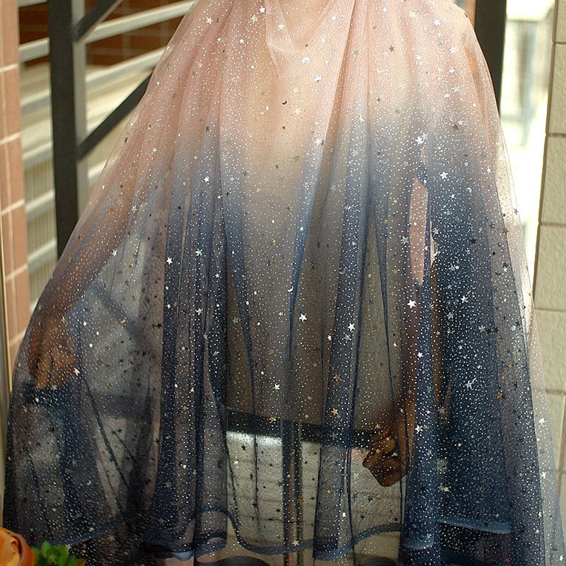 150cm brede sequined stjerner gradient broderi mesh blonder stoff for kveldskjole/kvinners skjørt brude tyll kjole paljetter stoff