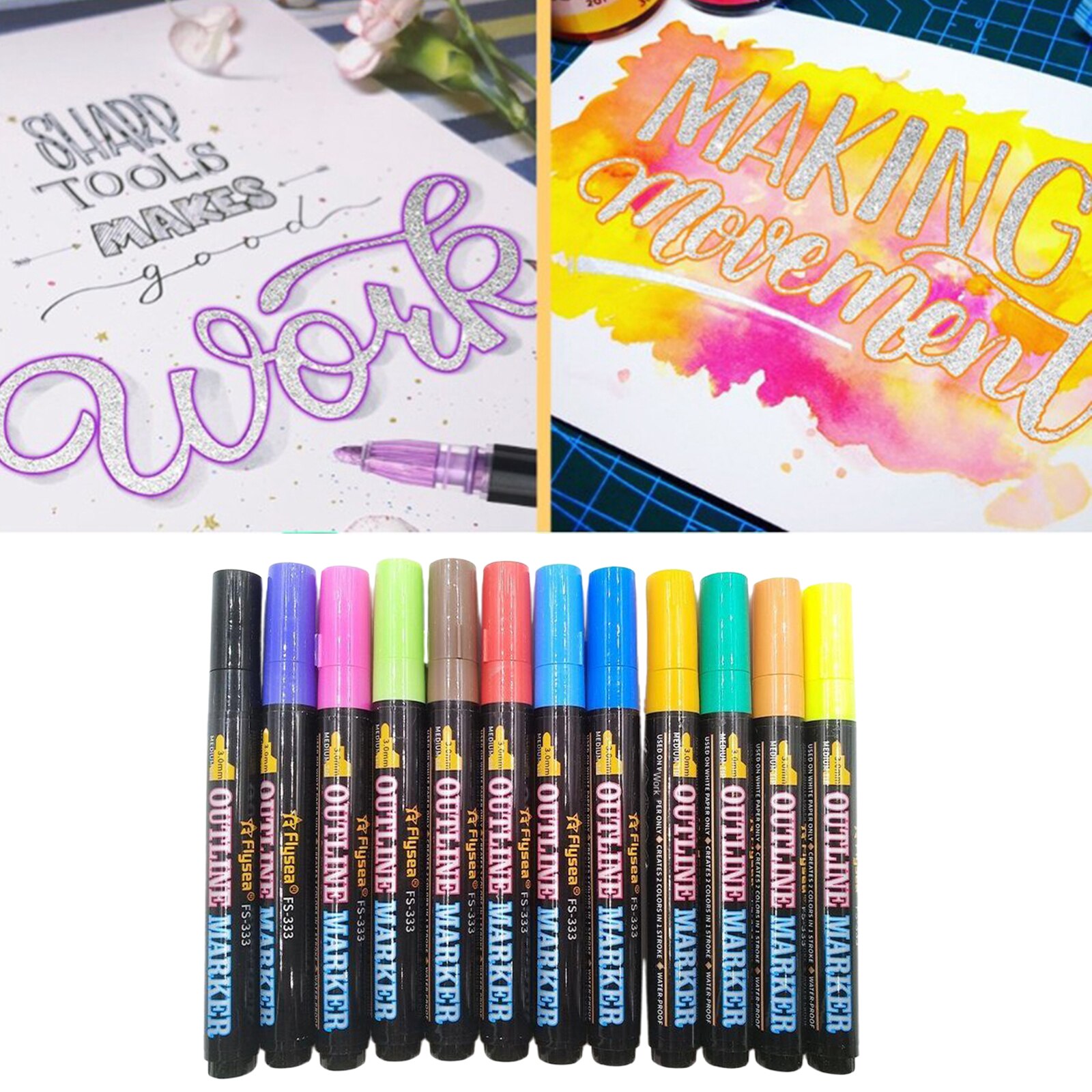 12pcs Acrylic Paint Pens Sets Fine Art Marker Metal Glass Rock Waterproof