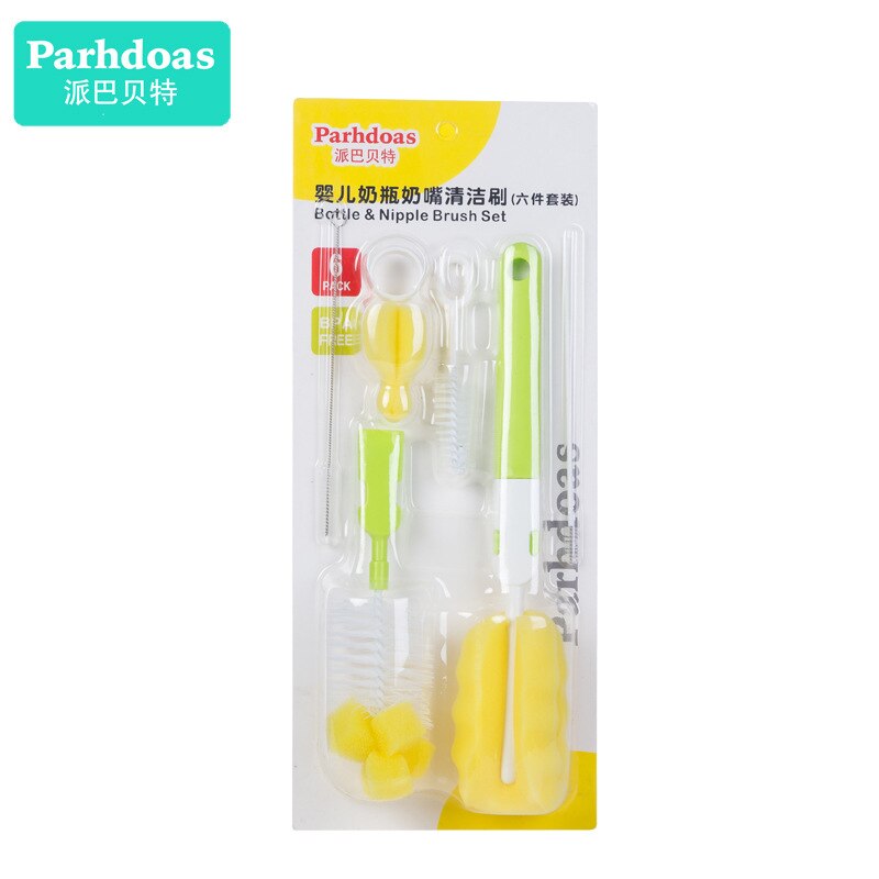 6PCS/ Set Baby Milk Feeding Bottle Brush Handle Portable Nylon and Sponge Tube Cleaner Dummy Nipple Pacifier Brushes