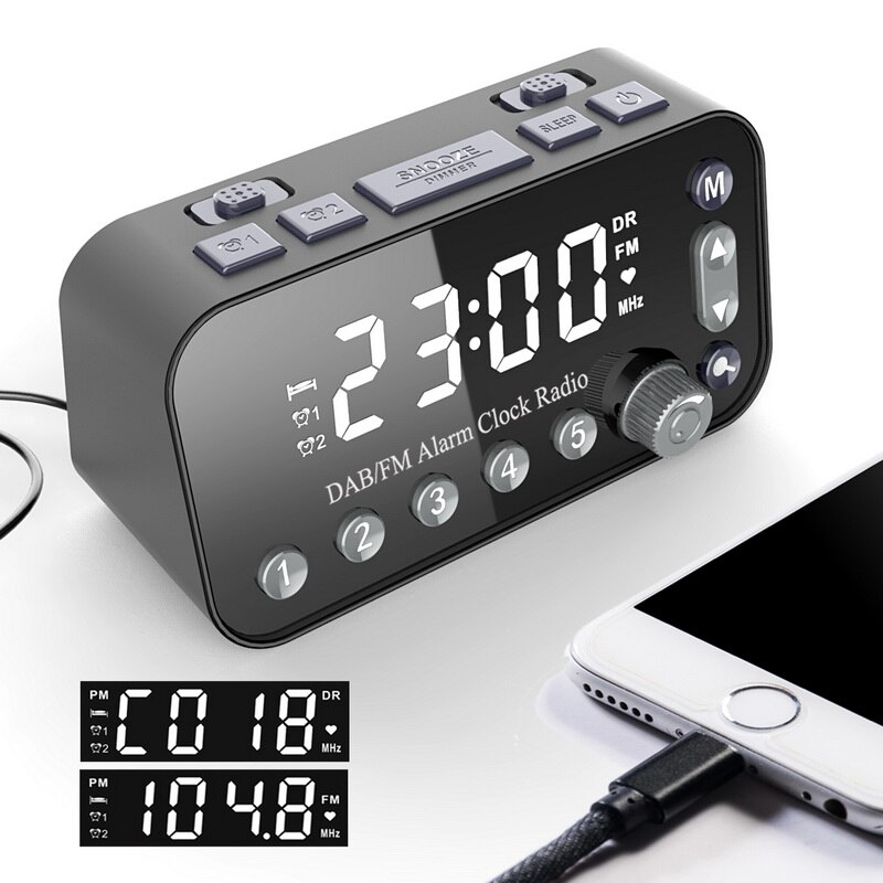 DAB-reloj despertador de mesita de noche, Radio grande Sn, Dual, USB, Radio, temporizador de sueño, Radio FM