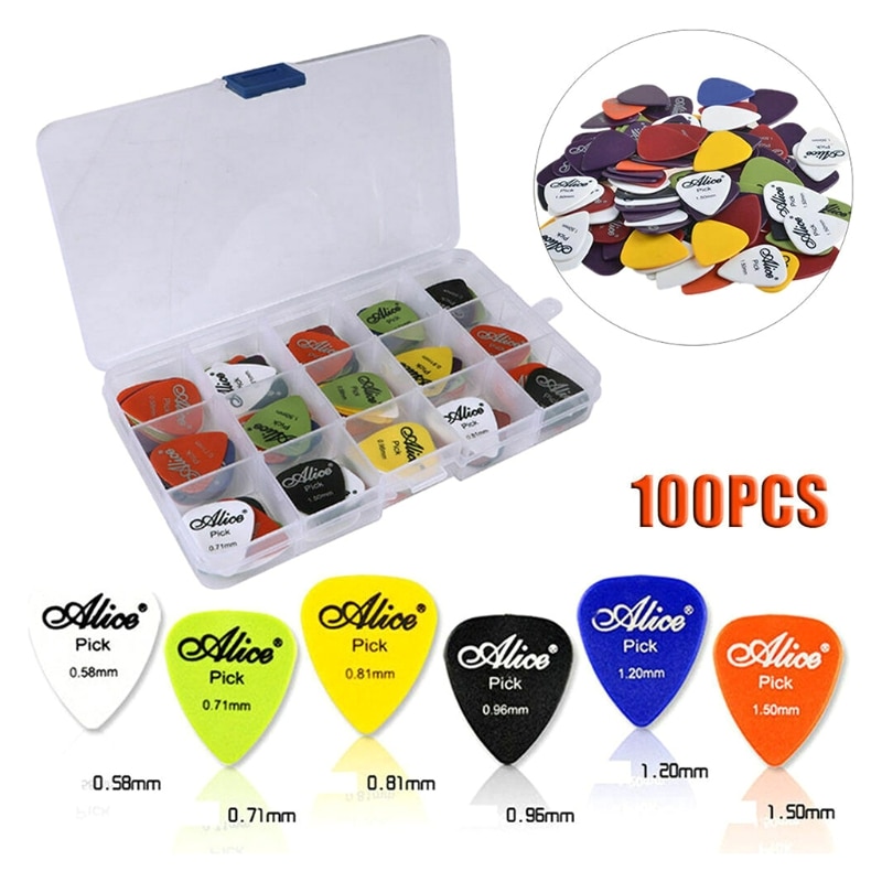 100 stk elektrisk akustisk guitar farverige picks plekter 0.58/0.71/0.81/0.96/1.20/1.50mm tykkelse tilbehør