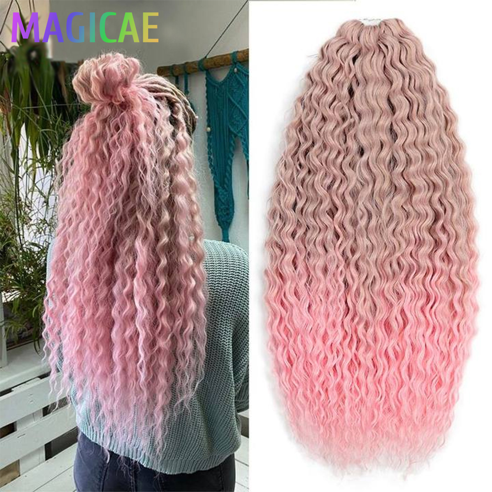 Anna 3 stk. 24 cm løse dybe bølger hæklede fletninger pink ombrefarvede regnbue hårextensions grå hvid fletning hår blond 613