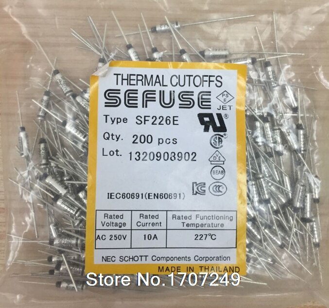 50 Stks/partij SF226E SEFUSE Cutoffs Thermische Zekering 227C 227 Graden 10A 250 V Metalen zekering SF226E