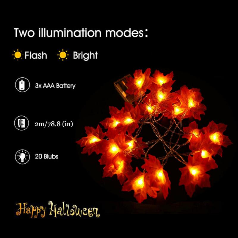 Fairy String Lights 10/20/40 LED Fall Maple Leaves Fairy String Light Autumn Leaf Lamp Garland Home Party Halloween Decoration