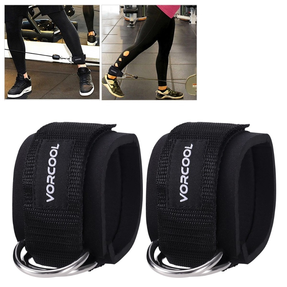 Sangles pour les chevilles de Sport, 2 pièces sangles pour anneaux en D poignets pour exercices de gymnastique, Machines de câble, exercices pour les jambes avec sac de transport (noir)