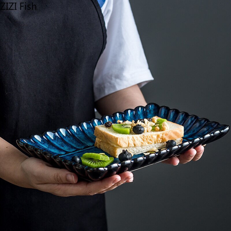 Japanese-style Rectangle Ceramic Dishes Plates Western Style Steak Plate Fruit Salad Dessert Plate Decorative Tableware