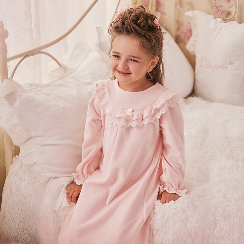 Autumn Winter Thickening Warm Nightgowns For Baby Girls Long Sleeve Loose Mid Length Bathrobe Toddlers Kids Home Sleeping Dress
