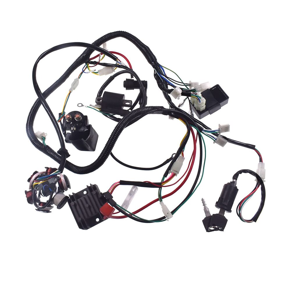 Ignition Switch 9pcs GY6 150CC Electric Wiring Harness Kit Upgraded Multi-Functional ATV Switch Electric Wiring Harness Car