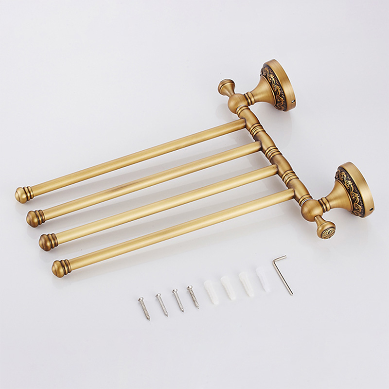 Antique Brass Movable Towel Bar for Bathroom, Kitchen Bath Towel Holder Hangers Wall Mount Heavy Duty 8024DH-4