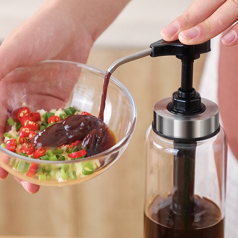Soße Pumpe Spender mit Glas Flasche Dicht Küche Würze Spender für Honig Ketchup Senf Mayo