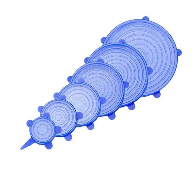 Couvercle alimentaire en Silicone, 6/12 pièces, universel, pour ustensiles de cuisine, bol réutilisable, extensible, enveloppe alimentaire, cuisine: Round blue / 6PCS