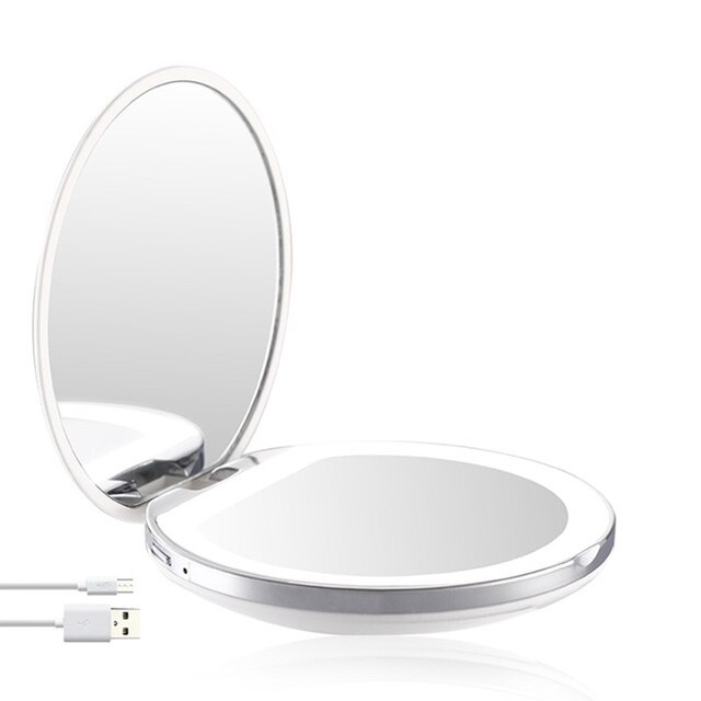 Magnifying Lighted Makeup Mirror Light Mini Round Portable LED Make Up Mirror Sensing USB Chargeable Makeup Mirror: White