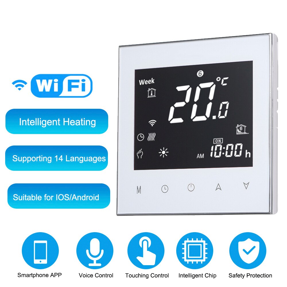 Digital Thermostats Water / Gas Boiler Heating Thermostat Voice Over WiFi Control Touch Screen Home Room Temperature Controller: white with wifi