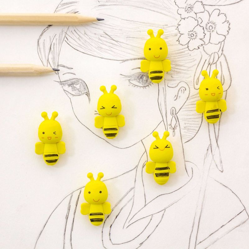 Gomas de borrar de 4 Uds., Mini, de insecto, pequeña abeja amarilla, gomas para borrar de lápices, suministros para escuela y oficina