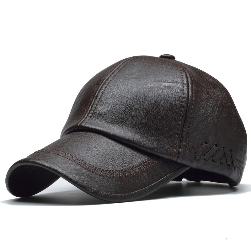 [northwood] læder kasket til mænd solid vinter pu læder baseball kasket mærke snapback hat ben masculino monteret hatte: Mørkebrun