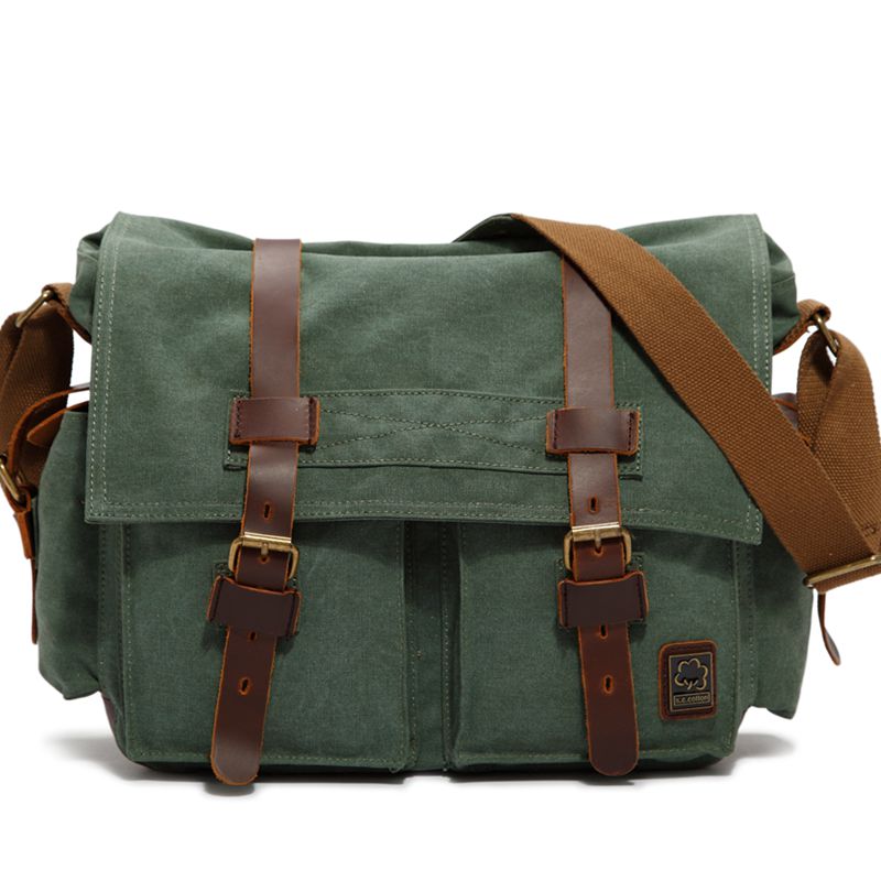 Mannen Casual Canvas Messenger Schouder Lederen Zakelijke Computer Grote Capaciteit Reizen Schooltas Handtas: Teal