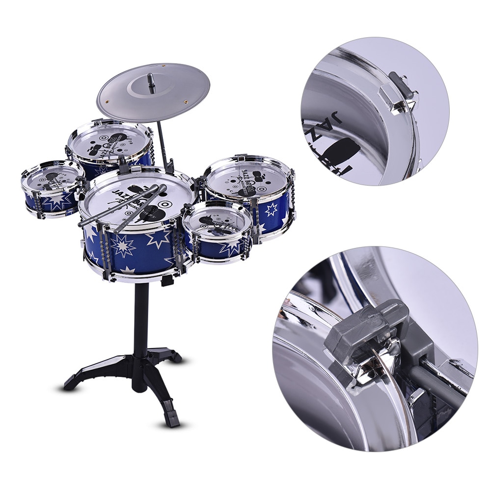 Kinderen Kids Jazz Drum Set Kit Musical Instrument Educatief Speelgoed 5 Drums + 1 Cimbaal Met Kleine Kruk Drum Sticks voor Kids