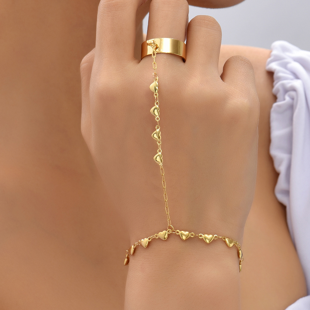 Elegant handkedjearmband ring guldpläterad handgjord länkkedjor förbindande sele armband handsmycken för kvinnor trendiga: Mörkgrön