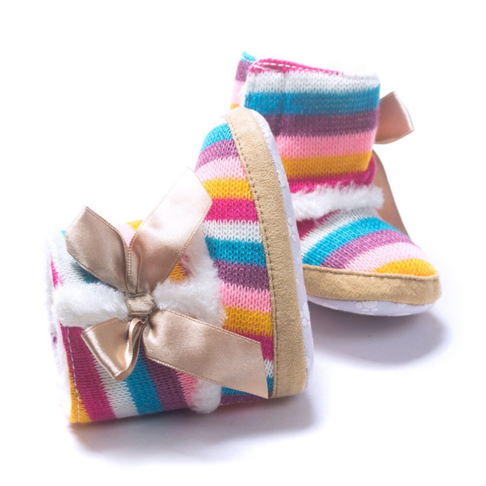 Infantil do bebê meninas arco-íris impressão arco macio sola botas de neve criança crianças menina macio berço sapatos inverno quente botas de algodão adequado para 0-18 m bebê meninas