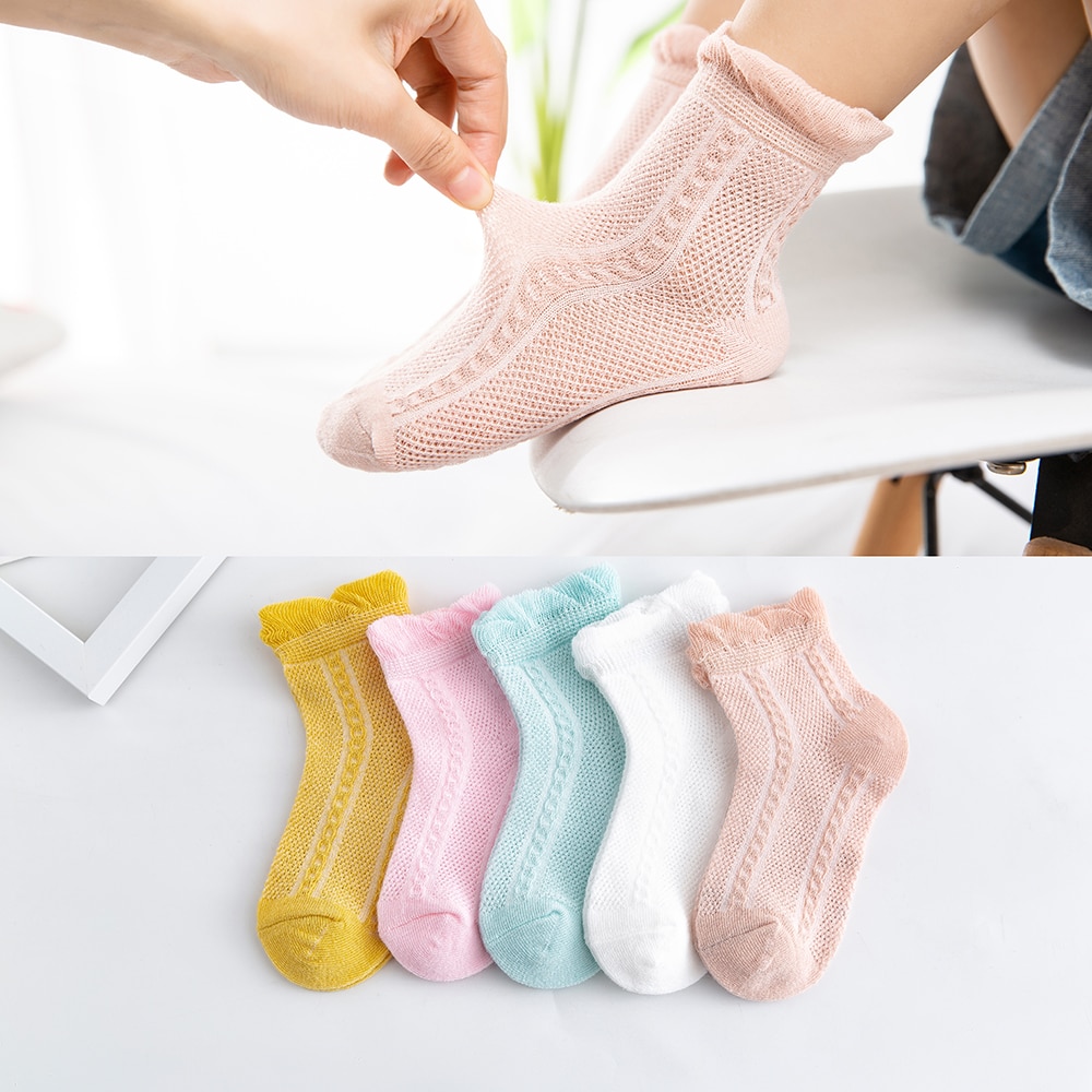 5 Paare/los 2-9Y Baby Socken Sommer Baumwolle Jacquard Dünne Kinder Socken Solide Bunte Mädchen Mesh Nette Neugeborene Junge Kleinkind Socken baby