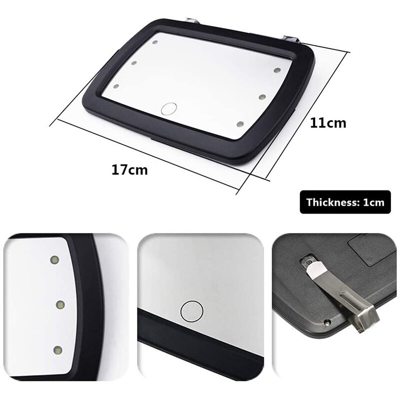 Espejo para visera con Clip para compras, para maquillaje de coche, tocador, parasol para coche, espejo para visera LED, HD, sombra solar, cosmético