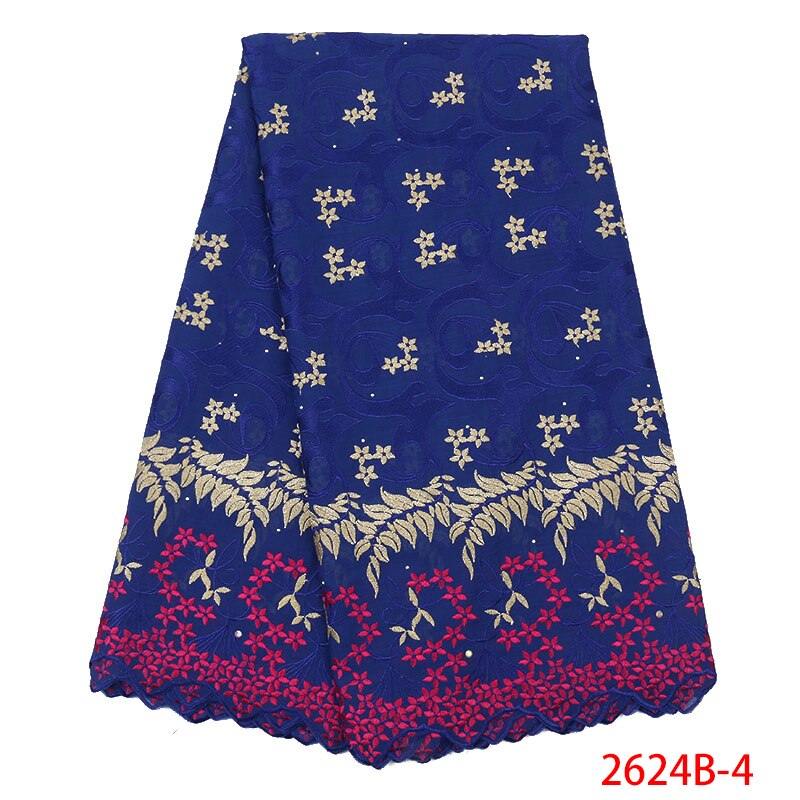 Nigerian Laces Fabrics Swiss Voile Laces In Switzerland Embroidered cotton with stones for wedding KS2624B-1