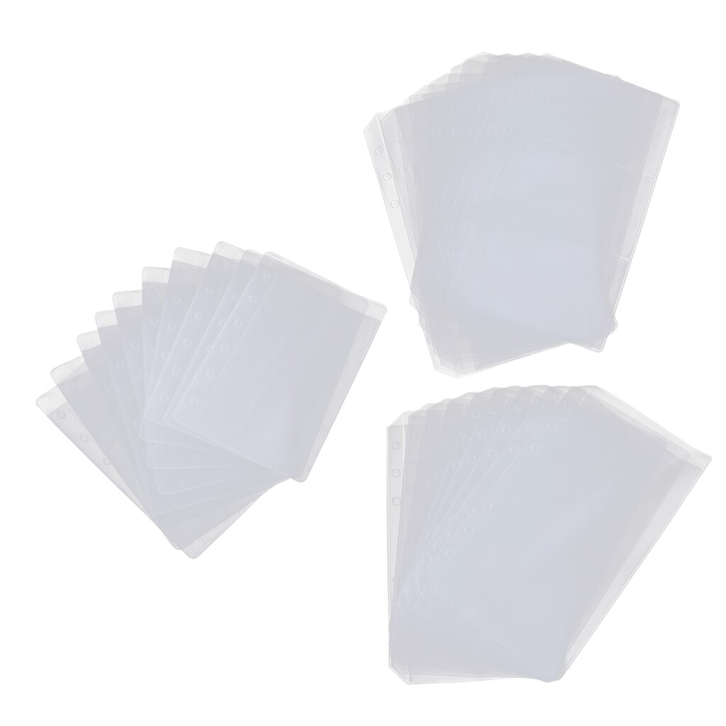 10-Pack A6/A7 Binder Pocket 6 Holes Binder Sleeves PVC Document Filling Bags Binder Folders - Fit for 6 Rings Notebook