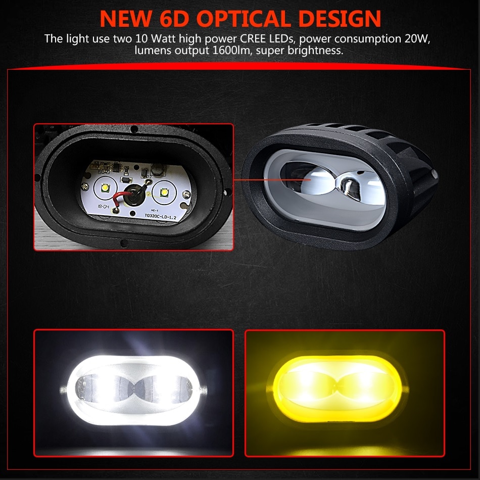 Racbox 6D Lens Amber Led Work Light Bar Auto Driving Mistlichten Offroad Spotlight Lamp Truck Suv Atv Led Auto retrofit Styling