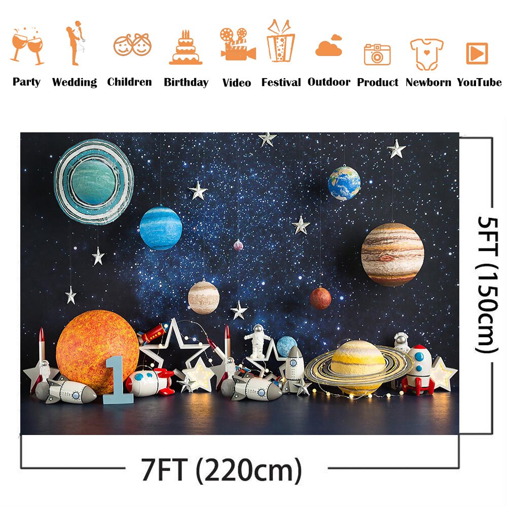 Kleine Astronaut Verjaardagstaart Smash Achtergrond Voor Fotografie Planeet Cosmic Adventure Kids 1st Verjaardag Portret Achtergrond