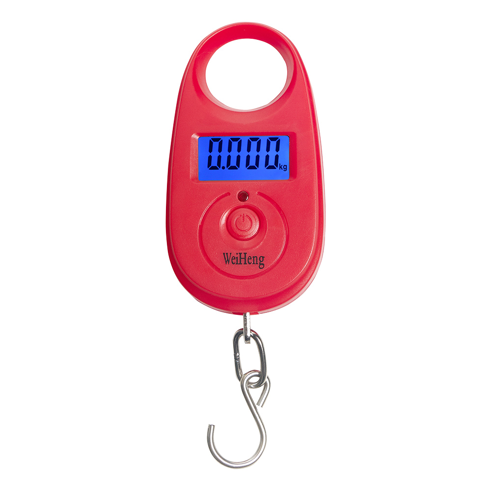 Mini báscula de gancho Digital de 25kg y 5g, báscula colgante electrónica portátil, báscula de bolsillo de pesca para equipaje de precisión con retroiluminación: Rojo