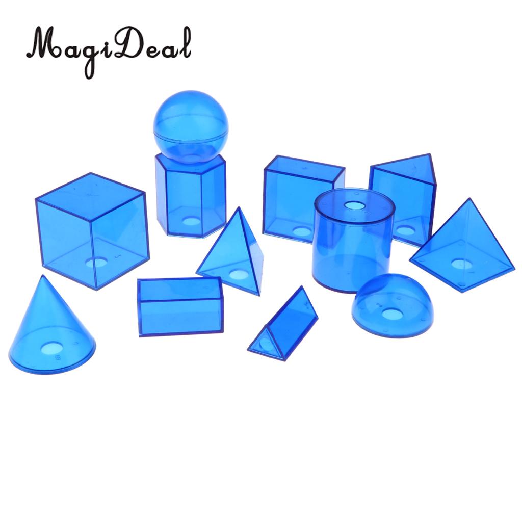 12 pieces Plastic Geometric Solids - 3D geometry Exploring Volume Shape Visual Aids Mathematics Math Educational Student Toy