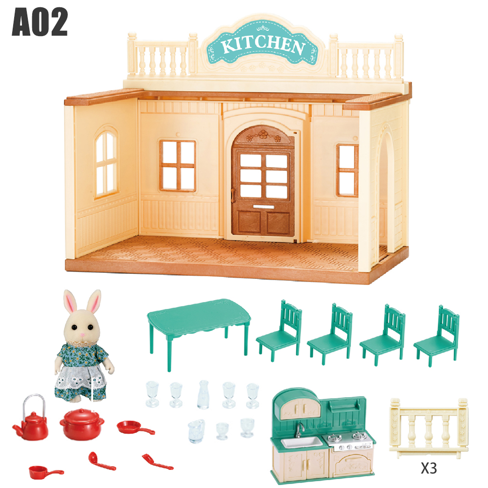 Puppenhaus Miniatur Maßstechen 1:12 Wald Familie Hase Villa Haus Einkaufszentrum Küche essen Zubehör Simulation einstellen Mädchen: Schwarz