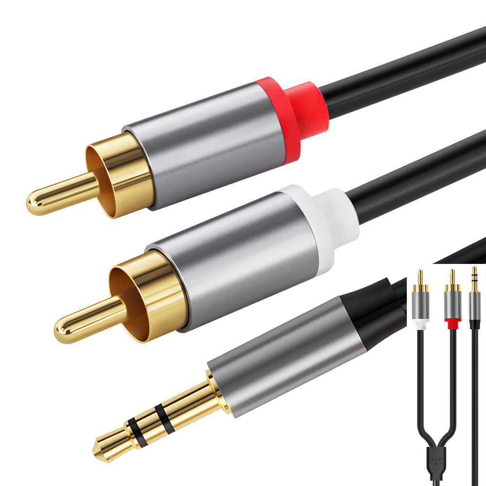 3.5 mm to 2 rca y-splitter 3.5mm adapterkabel for telefon, tv, høyttaler, pc, hifi, stereolyd, phono-plugg, lydkontakt: 2m