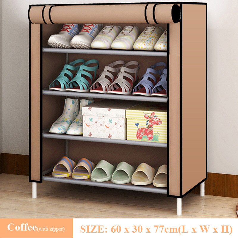 Simpel skostativ non-woven støvtæt opbevaring skoskab skomager opbevaringstaske pladsbesparende sko opbevaring: Kaffe 4l