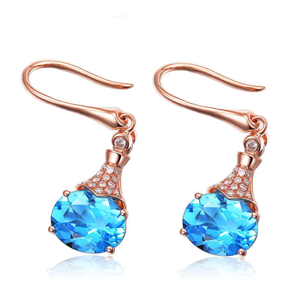 Aquamarijn edelstenen blue Oostenrijkse crystal dangle oorbellen voor vrouwen Rose goud zirkoon diamanten fijne sieraden mode