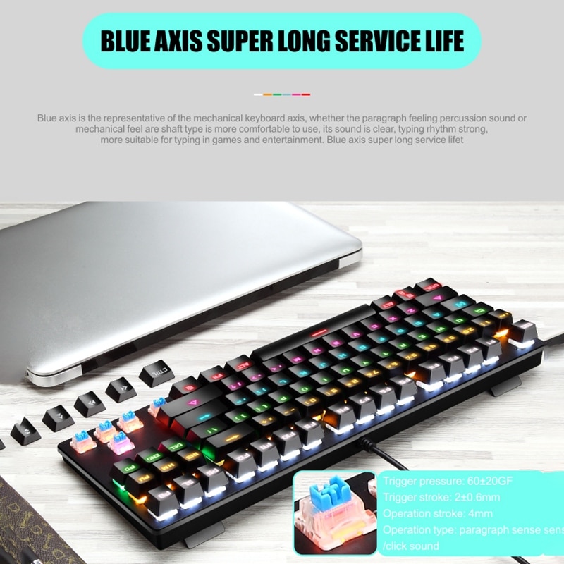 Mechanical Gaming Keyboard & Mouse Set, 87 Keys, Seven Colors RGB USB