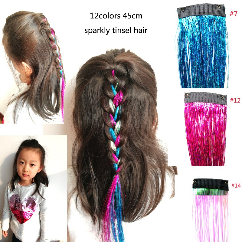 Haarversiering, glitterhaarvlechten, haarextensies met clip, highlights, nep haarstrengen, clip-in bling haaraccessoires