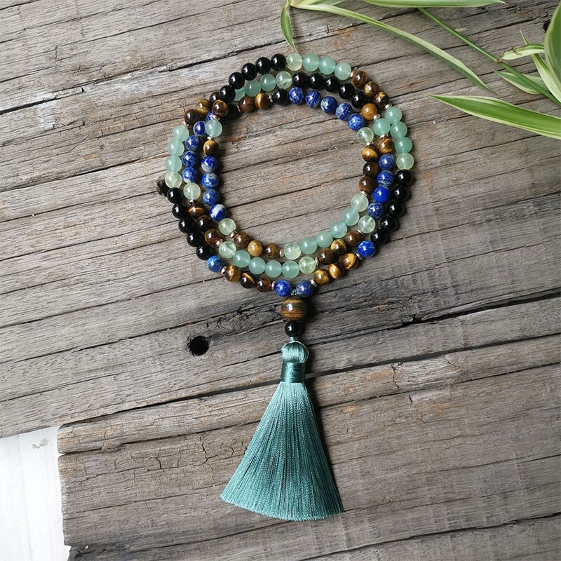 8 millimetri Perline di Pietra, Lapis, Occhio di Tigre, Verde Speranza di Preghiera, JapaMala impostato, Gioielli Spirituale, la meditazione, ispiratore,108 perline Mala