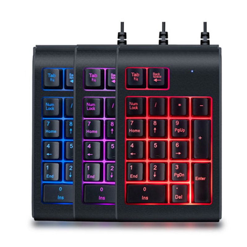 Tre färger rgb bakgrundsbelyst usb trådbundet tangentbord vattentät sifferknapp numerisk knappsats mini numpad multifunktionella digitala tangenter  c90c
