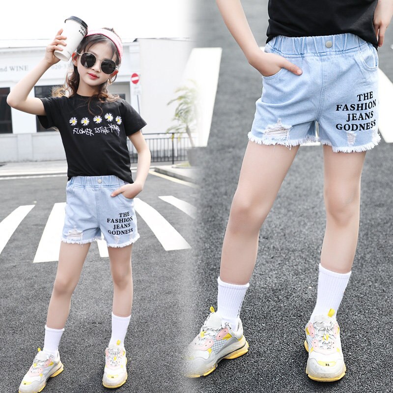 4-13 Year Old Girls Jeans Shorts Summer Girl Short Pants for Kids Ripped Jeans for Children Denim Shorts Letter Print