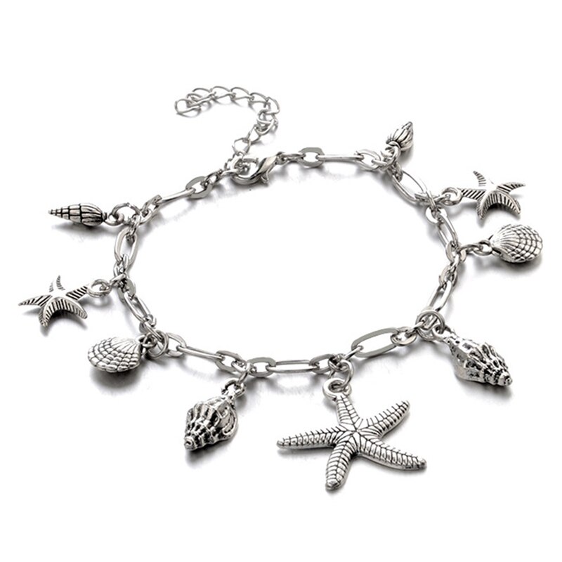 Women Ankel Bracelets Starfish Shell Charm Stainless Steel Anklets 24 Cm Vintage Foot Chain Jewelry